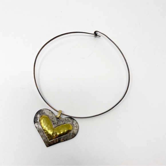 693 Vintage Jeep Collins JBC sterling Silver and Brass Heart Pendant with a Silv - Picture 3 of 11